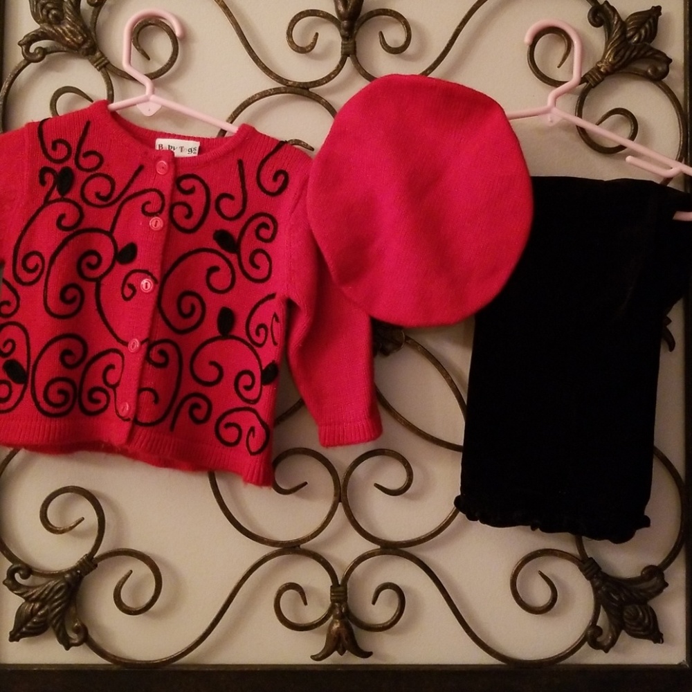 3pcs, Red and Black pantsuit.